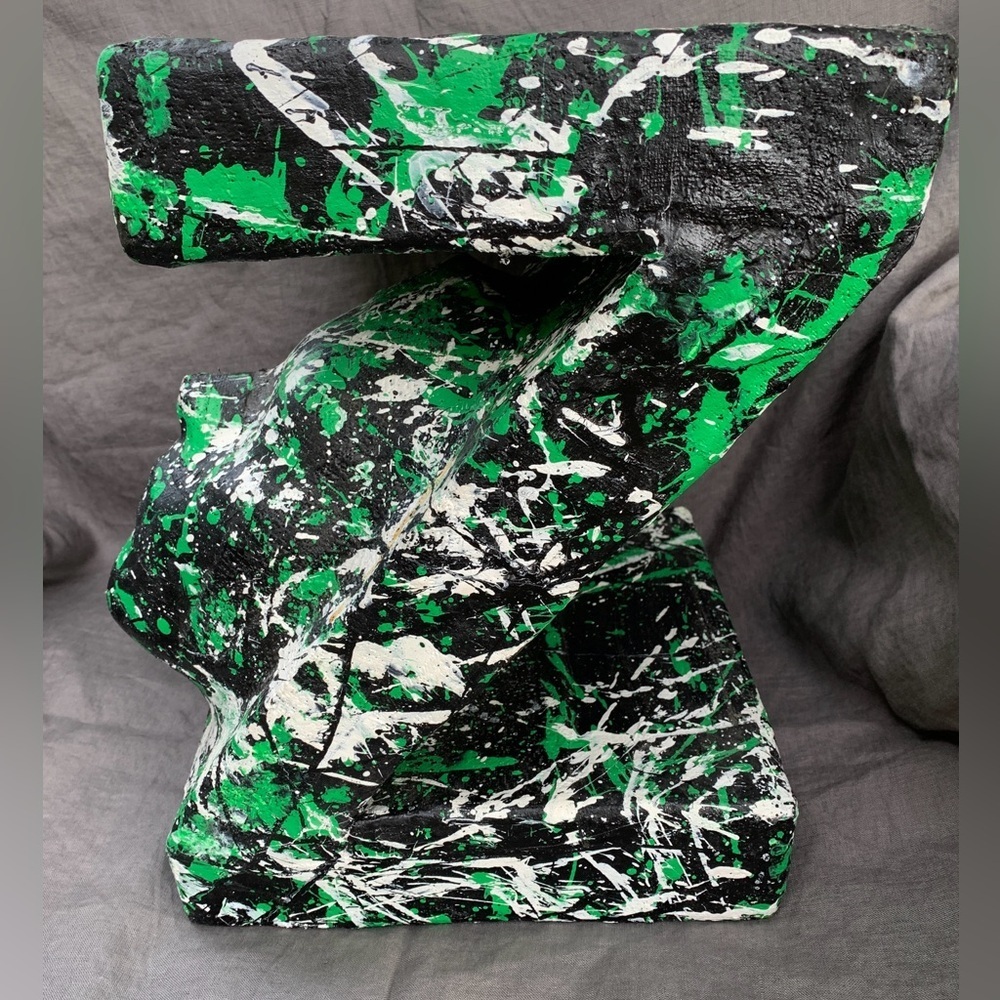 Abstract Original “Z” Face Print Mask Paper Mache 14x10x8 Mixed Media Sculpture